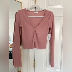 NWT Pink Ribbed Button-Up Cardigan